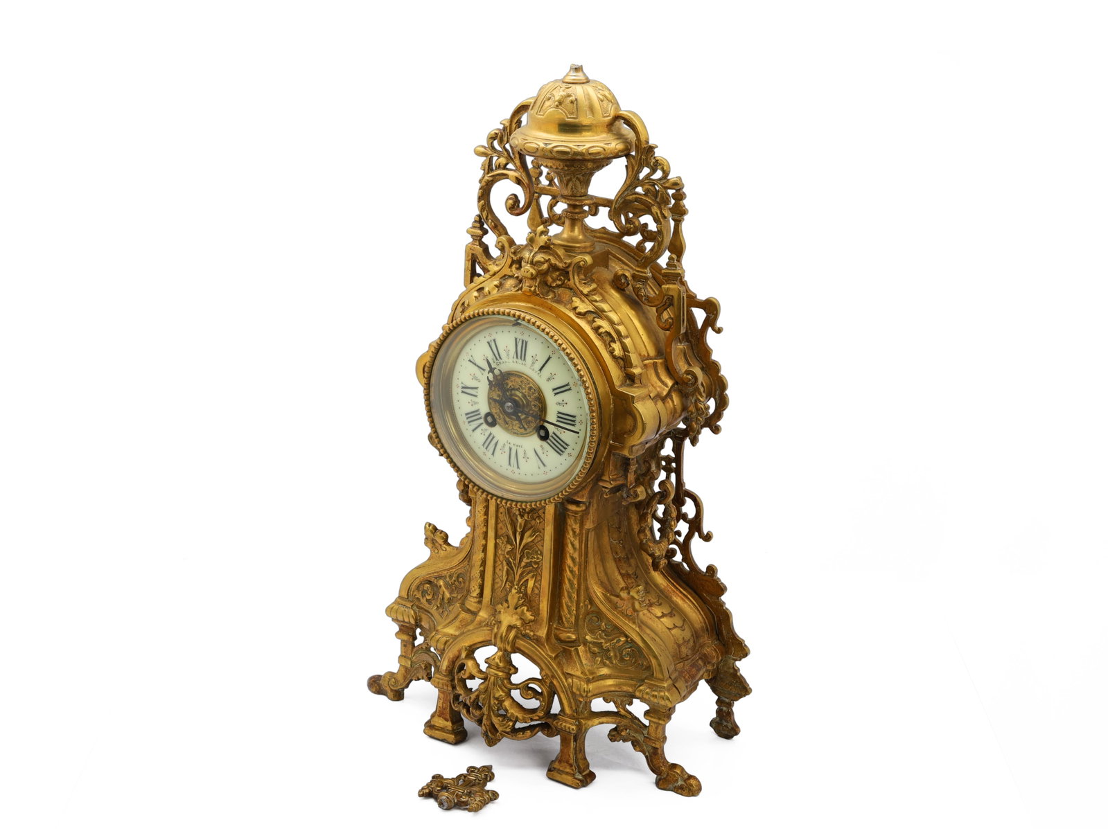 French Gilt-Brass Mantel Clock, Retailer Grand Palais Royal, La Haye, c. 1900 (1 of 11)