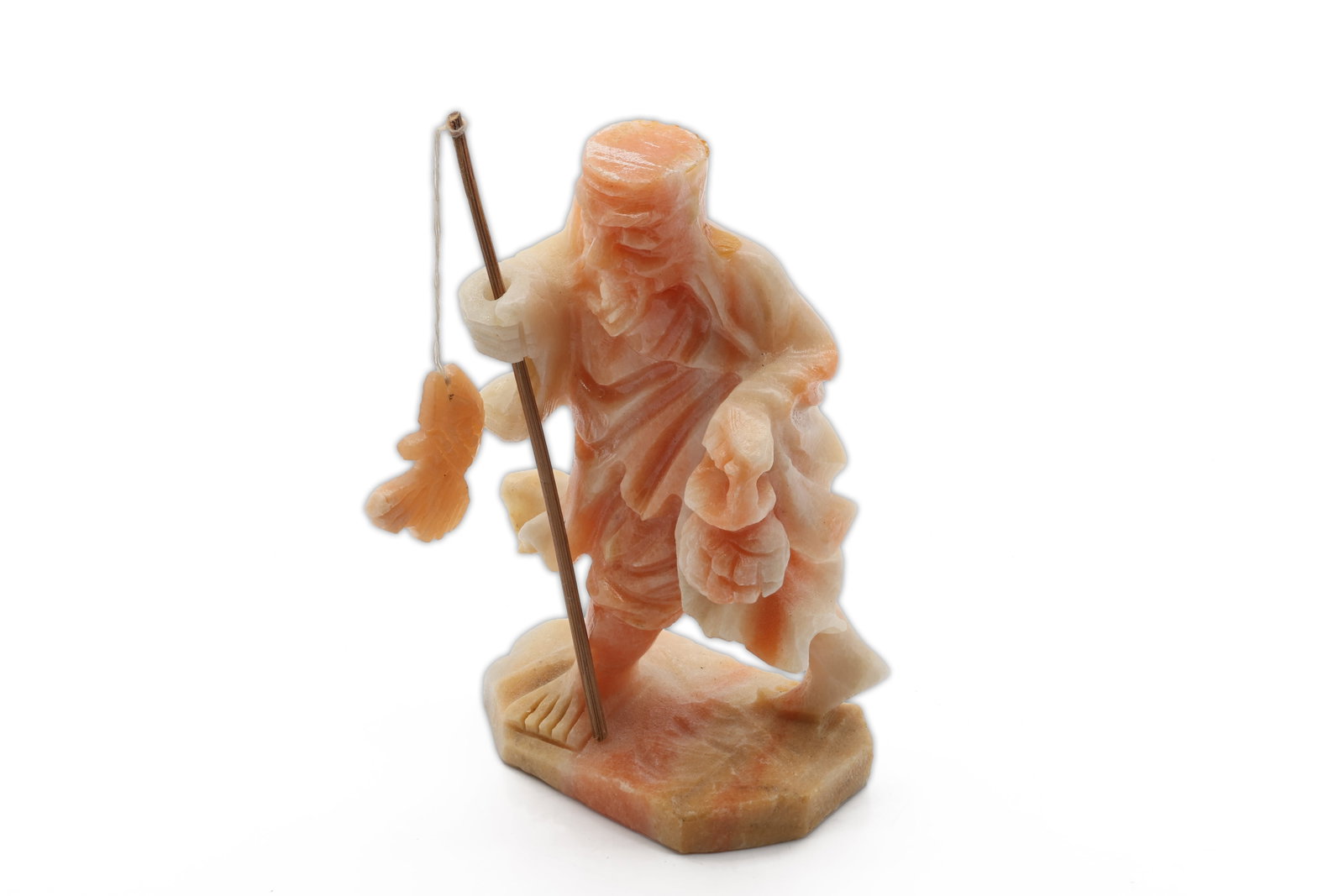 Vintage Chinese Carved Shoushan Soapstone Fisherman Figure with Fish (1 of 7)