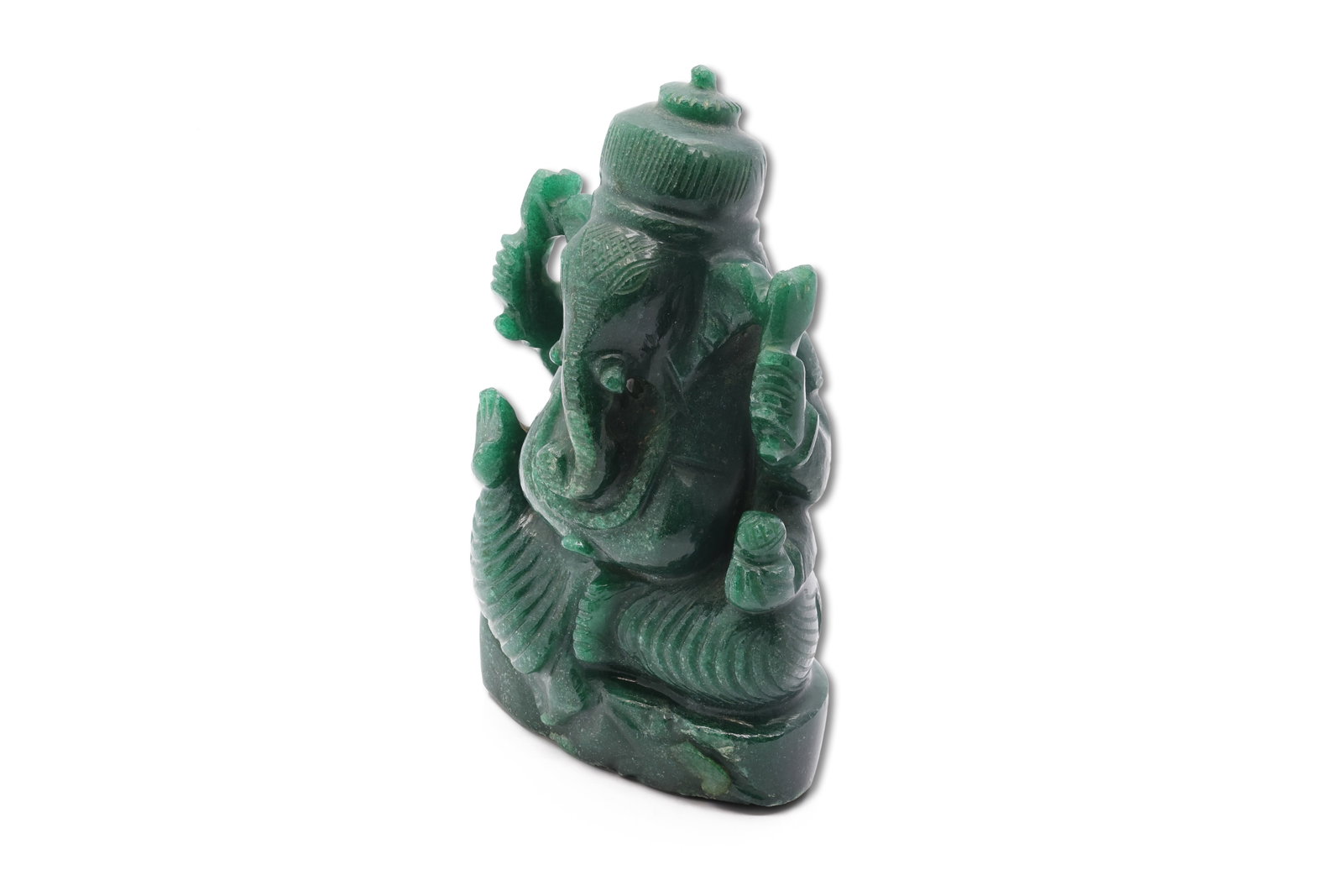 Carved Green Stone Figure of Ganesha, Hindu Elephant-Headed Deity: Title: Carved Green Stone Figure of Ganesha, Hindu Elephant-Headed Deity Origin: India / South Asia Material: Carved and polished green hardstone Dimensions: Height