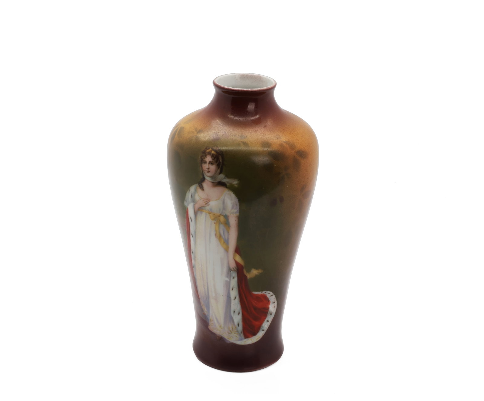 Antique Continental Porcelain Portrait Vase of Queen Louise of Prussia: Title: Antique Continental Porcelain Portrait Vase of Queen Louise of Prussia Material: Porcelain with hand-painted decoration Dimensions: 8 in × 4 in Weight: