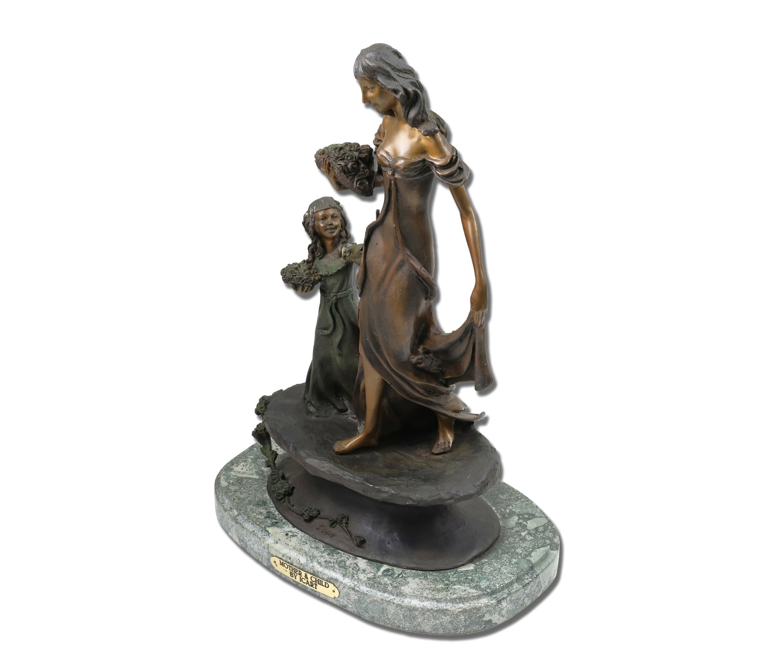After Louis Icart (French) Mother & Child Patinated Bronze Sculpture: Title: After Louis Icart (French, 1888?1950) Mother & Child Patinated Bronze Sculpture Circa: Late 20th Century Dimensions: 20.5 x 14.38 x 8.25 in. Additional information
