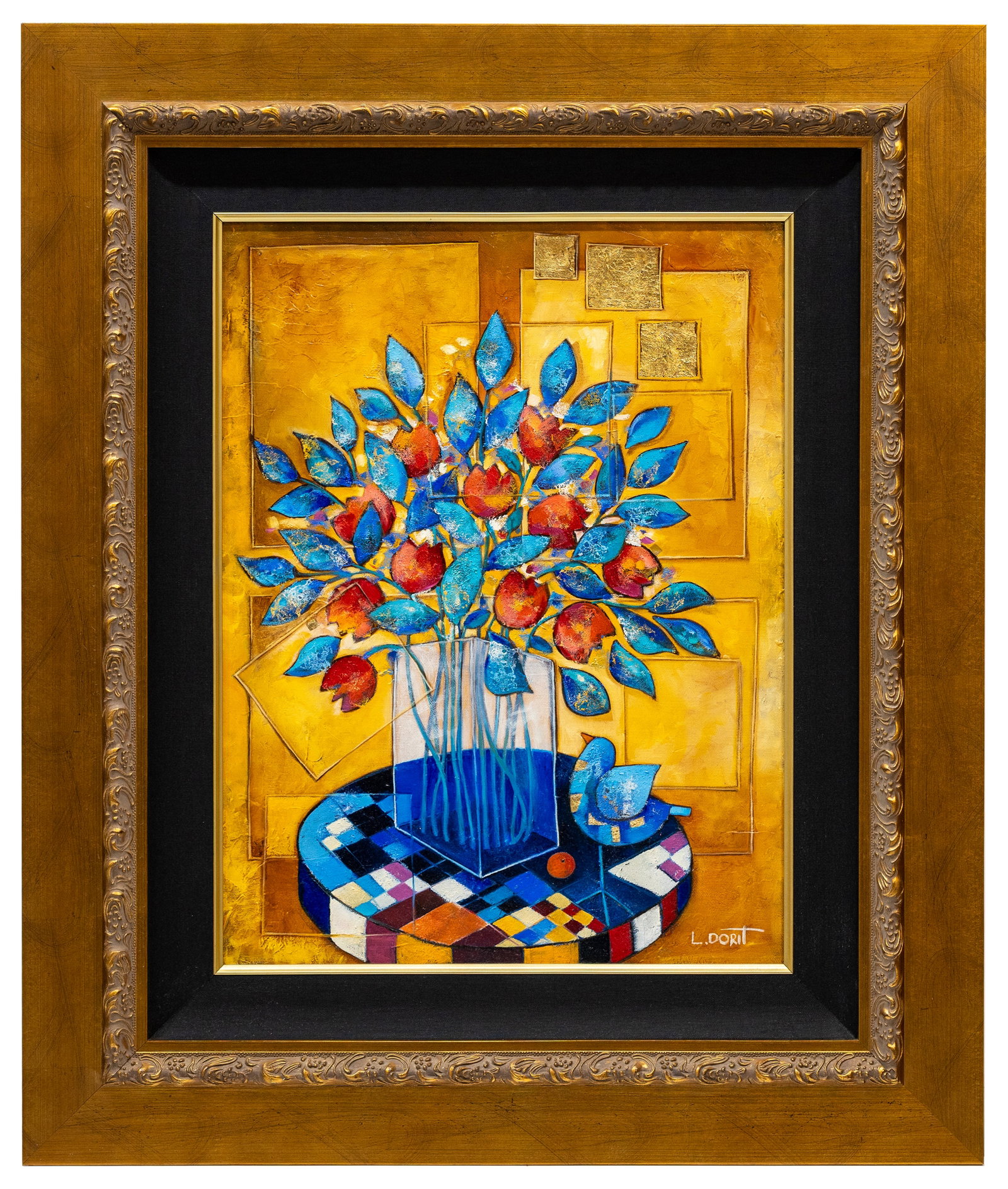 Dorit Levi (Israeli b. 1952) I Gave Her Flowers, Oil on Canvas: Artist, Title, Year: Dorit Levi (Israeli b. 1952) I Gave Her Flowers, 2009 Medium: Original oil on canvas Dimensions: 24 x 18 in. Signature: Signed L. Dorit lowe