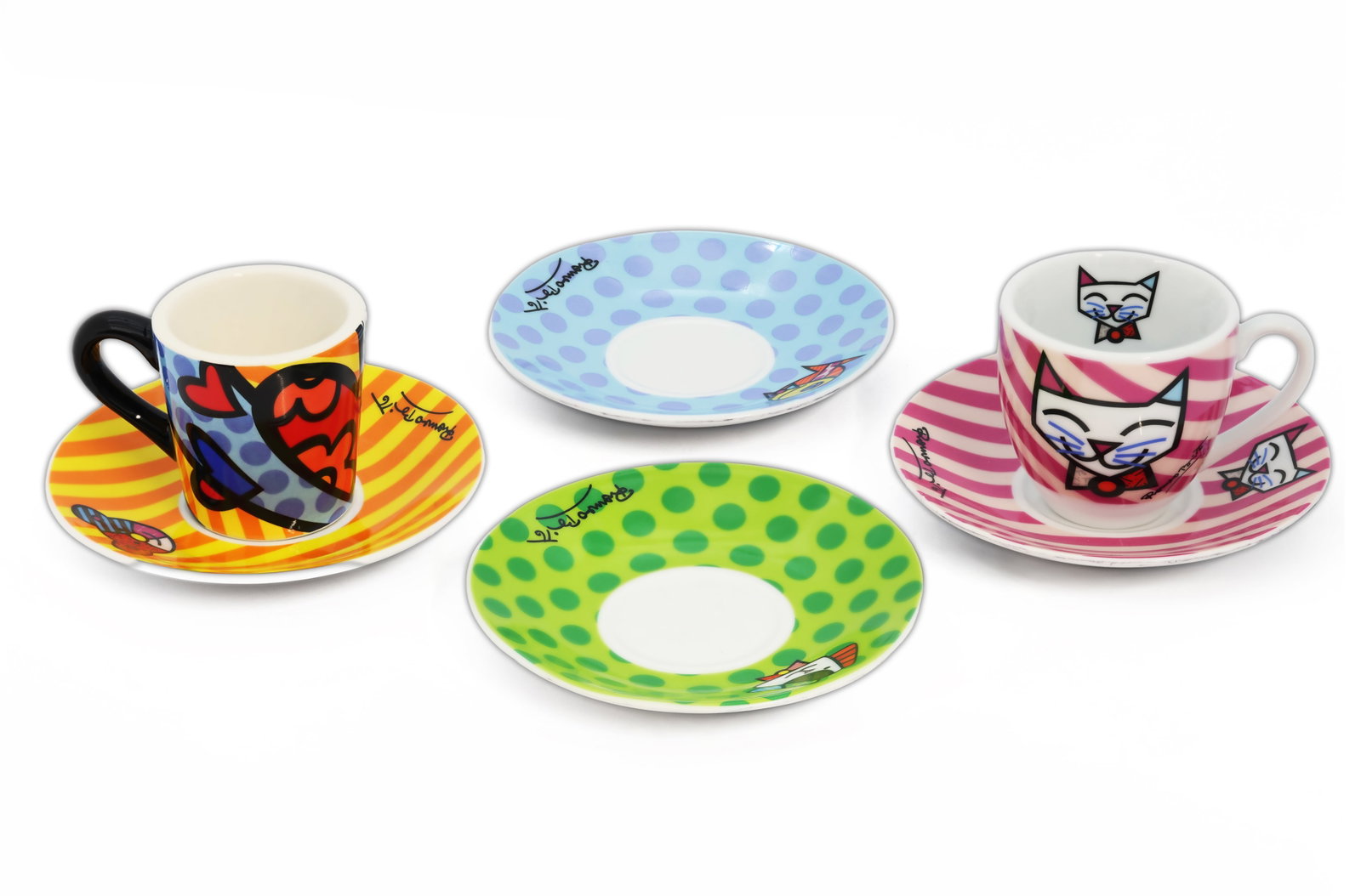 Romero Britto for Giftcraft Espresso Cups & Saucers, 6 Pieces (1 of 11)