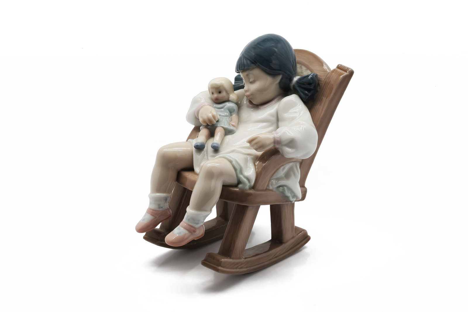 Lladro - Naptime - Girl with Doll in Rocking Chair Porcelain Figurine, No. 5448 (1 of 8)