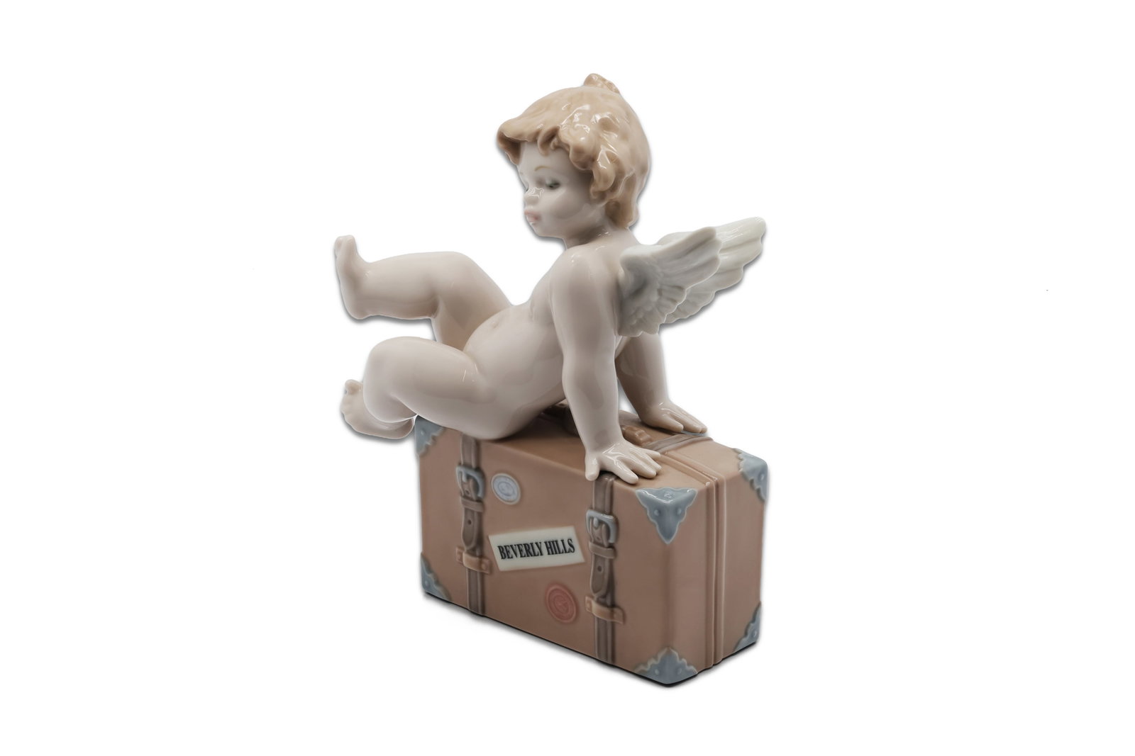 Lladro - Travel the World Beverly Hills - Cherub on Suitcase Porcelain Figurine, No. 7311: Title: Lladro - Travel the World Beverly Hills - Cherub on Suitcase Porcelain Figurine, No. 7311 Maker: Lladró, Spain Title: Travel the World of Lladró – Beverly Hills, Model No.: 7311