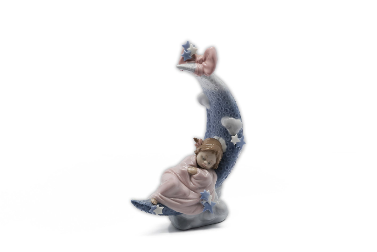 Lladro - Heaven's Lullaby - Girl on Crescent Moon Porcelain Figurine, No. 6583: Title: Lladro - Heaven’s Lullaby - Girl on Crescent Moon Porcelain Figurine, No. 6583 Maker: Lladró, Spain Title: Heaven’s Lullaby, Model No.: 6583 Sculptor: Antoni