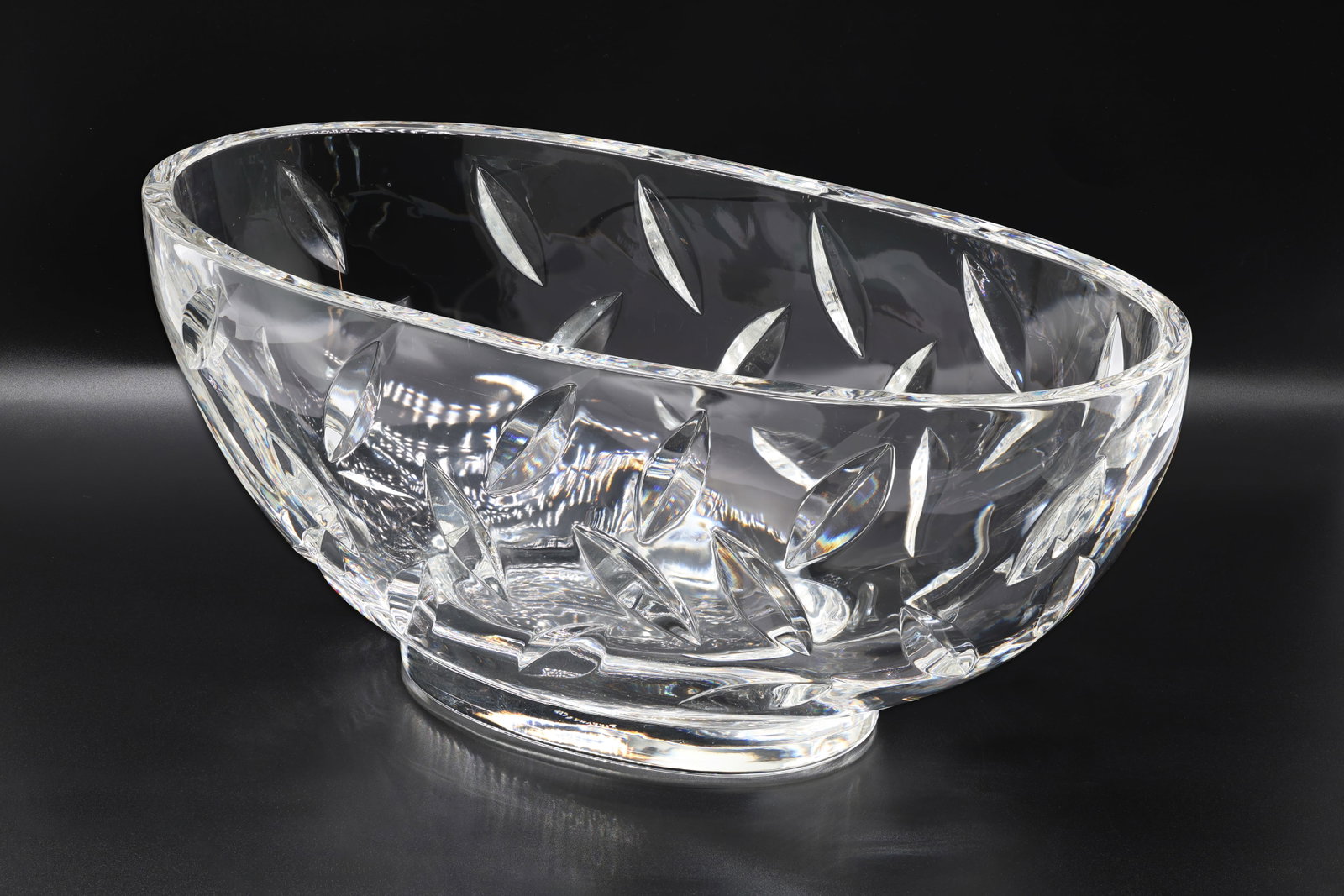 Tiffany & Co. Oval Leaf-Cut Crystal Centerpiece Bowl, Italy (1 of 7)