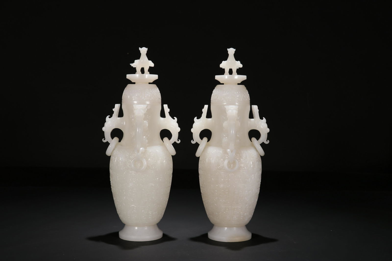 Two Hetian Jade Chi-Dragon Vases (1 of 9)
