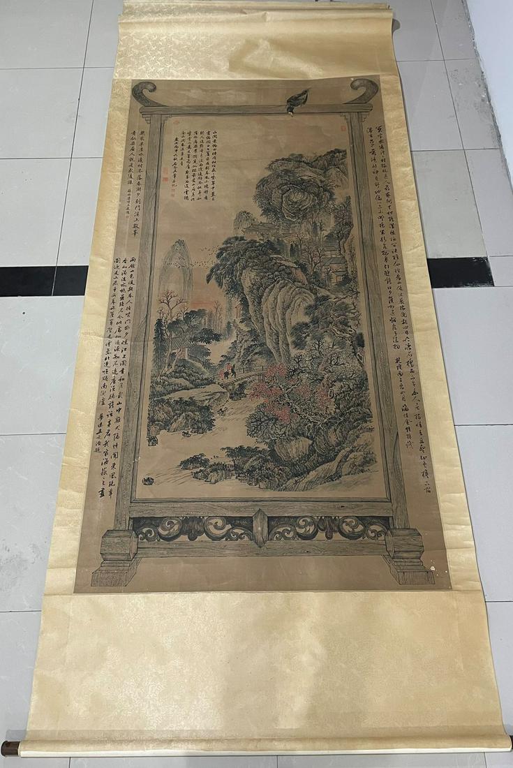 A Chinese Ink Painting Hanging Scroll By Wang Hui: A Chinese Ink Painting Hanging Scroll By Wang Hui: Mountain and Stream Ink and Color on Paper. Size: 240cmx122cm