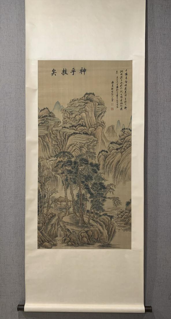 A Chinese Ink Painting Hanging Scroll By Wang Hui: A Chinese Ink Painting Hanging Scroll By Wang Hui: Landscape Ink and Color on Silk. Size: 118cmx60cm