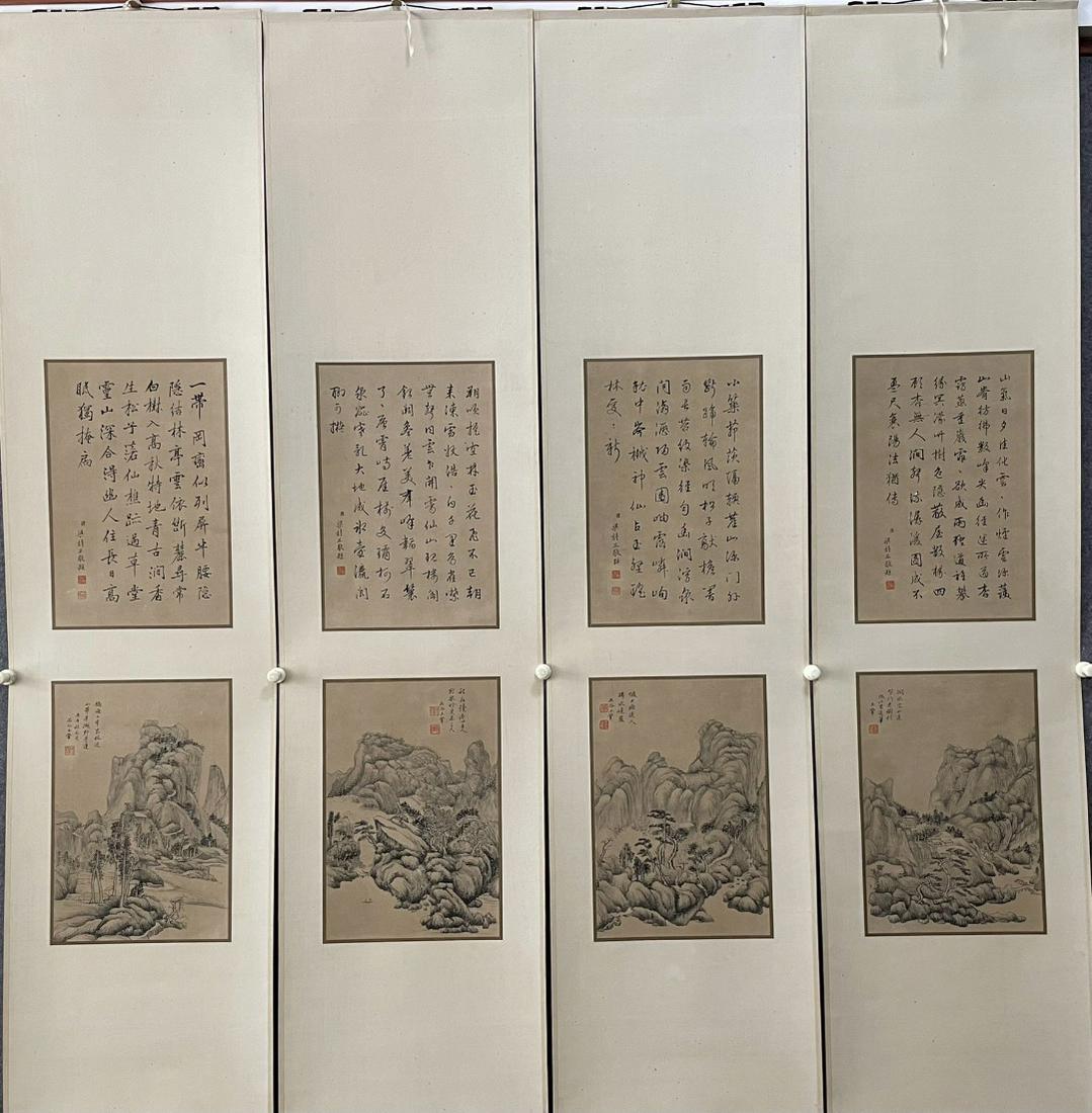 Chinese Ink Painting Hanging Scrolls By Wang Hui: Chinese Ink Painting Hanging Scrolls By Wang Hui: Mountain, Stream And Calligraphy Ink and Color on Paper. Size:41cmx27cm