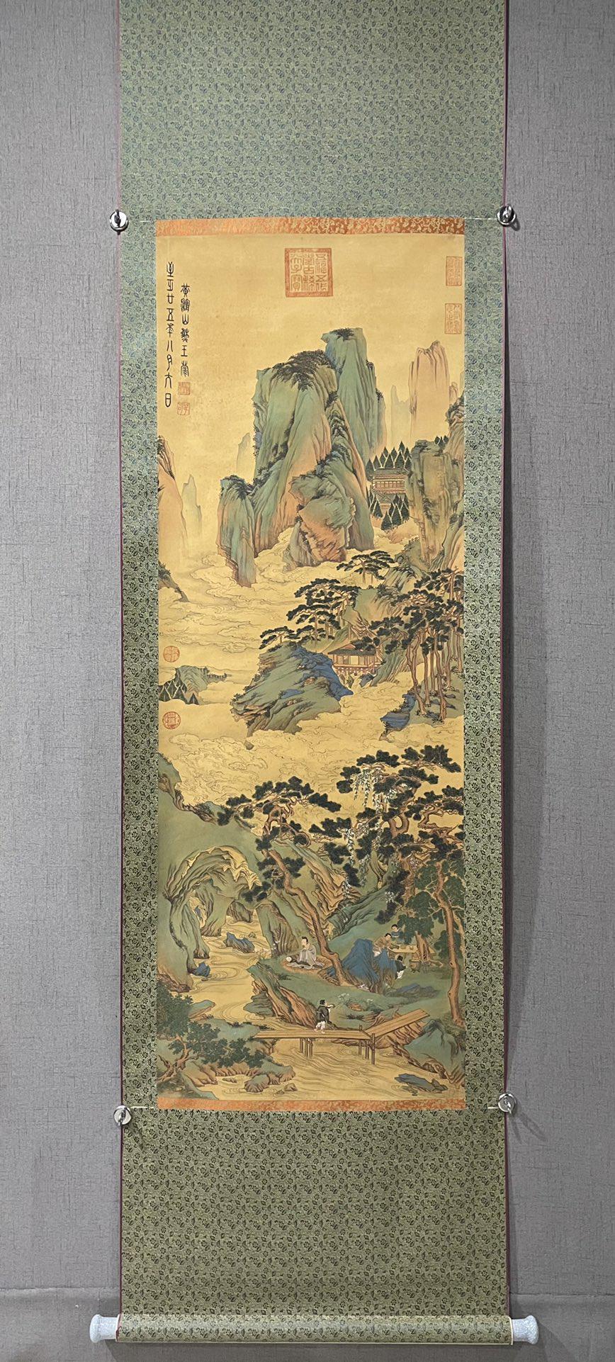 A Chinese Ink Painting Hanging Scroll By Wang Meng: A Chinese Ink Painting Hanging Scroll By Wang Meng: Mountain And Stream Ink and Color on Silk. Size:145cmx52cm