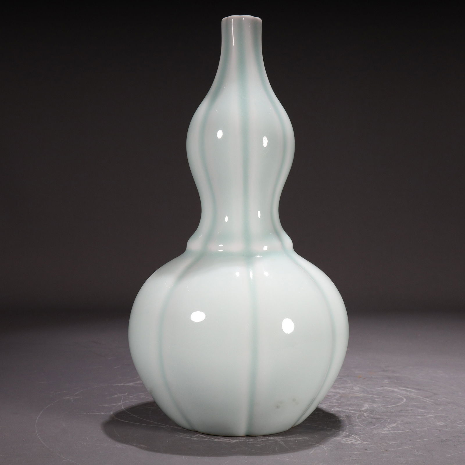 A Clair-De-Lune Glazed Melon-Ridged Gourd-Form Vase (1 of 7)