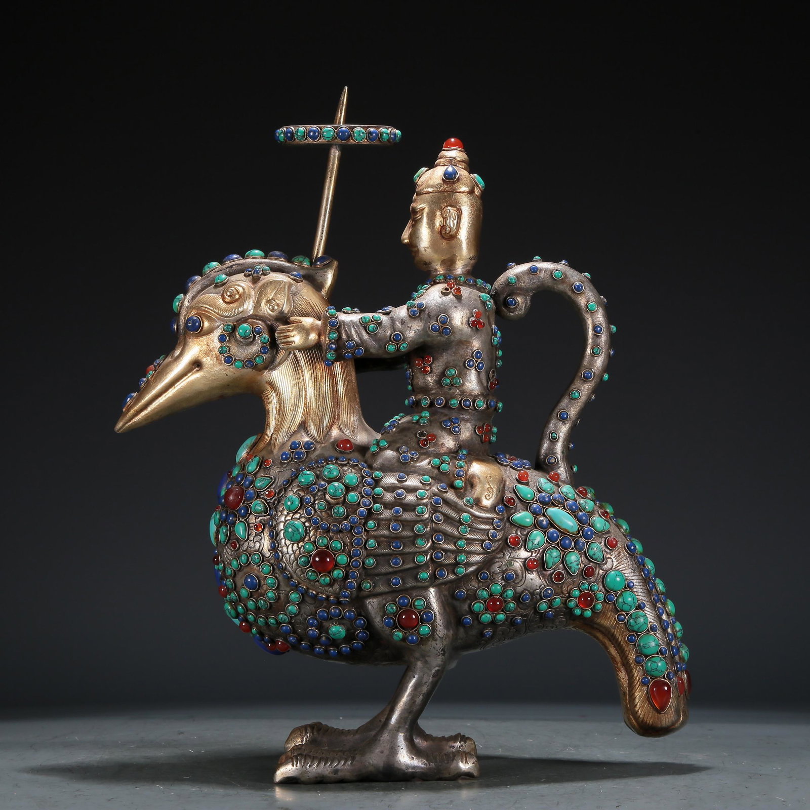 A Marvelous Gilt-Bronze Silver Gem-Inlaid 'Figure' Candlestick (1 of 6)