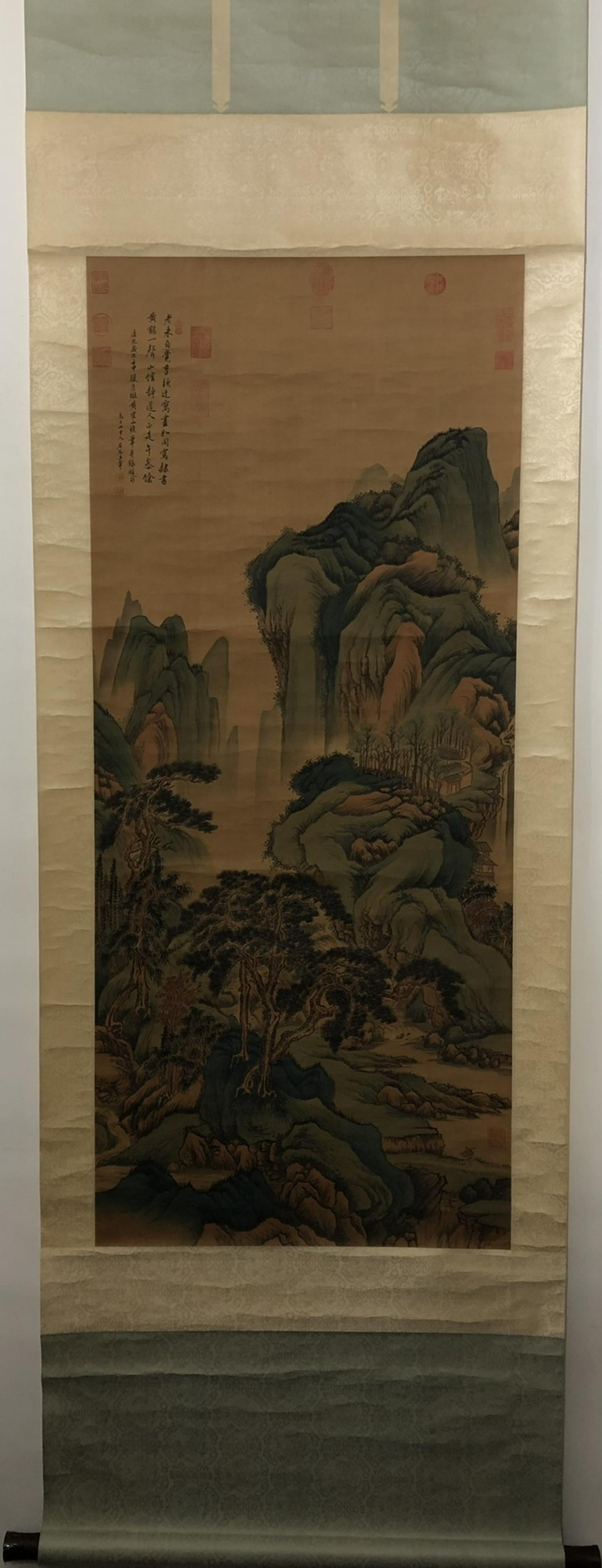 A Marvelous Chinese Ink Painting By Wang Hui: A Marvelous Chinese Ink Painting By Wang Hui: Landscape Ink and Color on Silk. Size(Without Frame):130cmx55cm 王翚 山水图