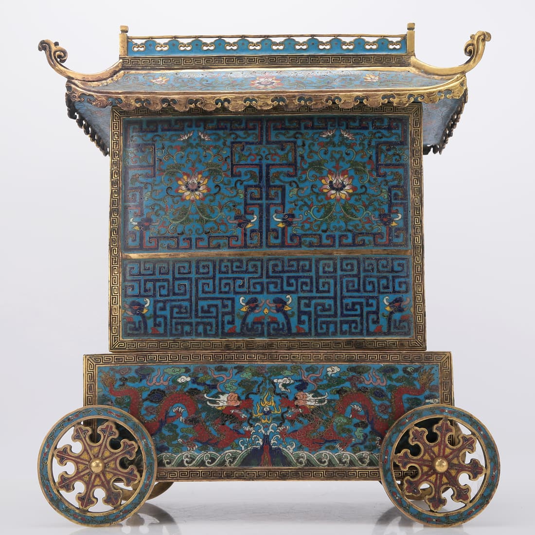 A Precious Cloisonne 'Scrolling Lotus, Auspicious Cloud, Dragon' Box (1 of 15)