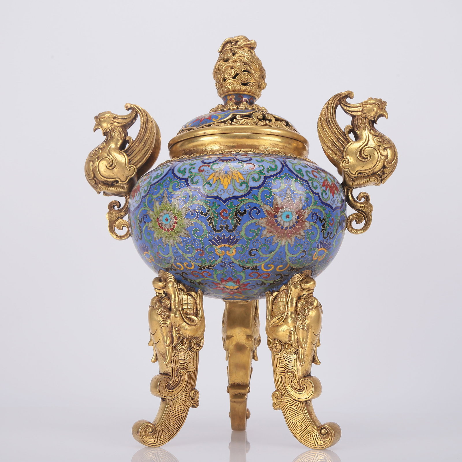 A Gorgeous Cloisonne 'Scrolling Lotus, Dragon, Phoenix' Tripod Censer And Cover (1 of 12)