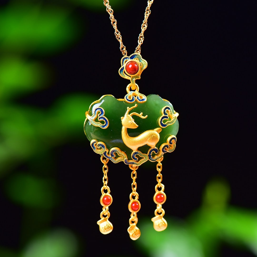 Silver gold plated Hetian jade pendant (1 of 6)