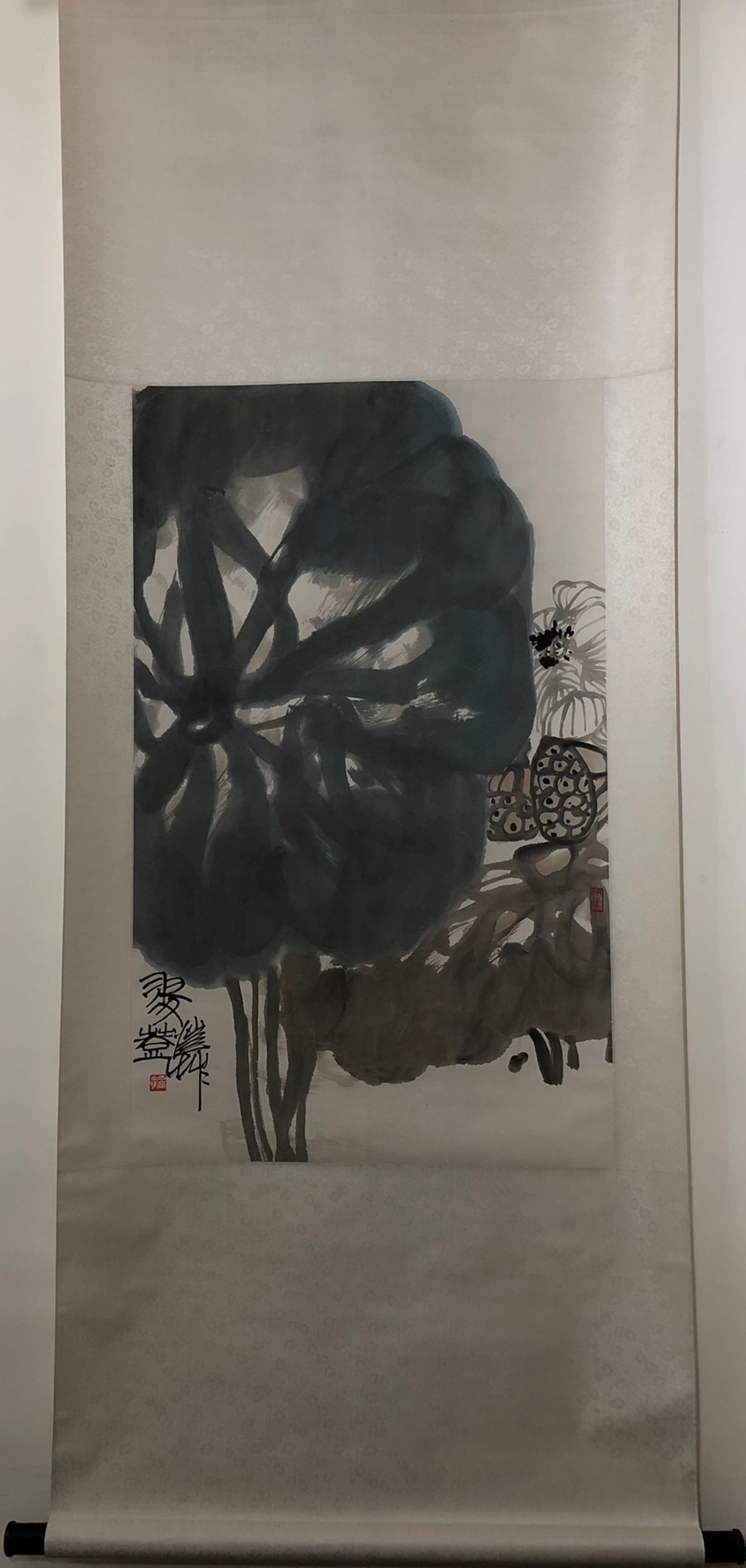 A Fabulous Chinese Ink Painting By Pan Gongkai: A Fabulous Chinese Ink Painting By Pan Gongkai: Ink and Color on Paper. Size(Without Frame):93cmx57cm 潘公凯 荷塘图