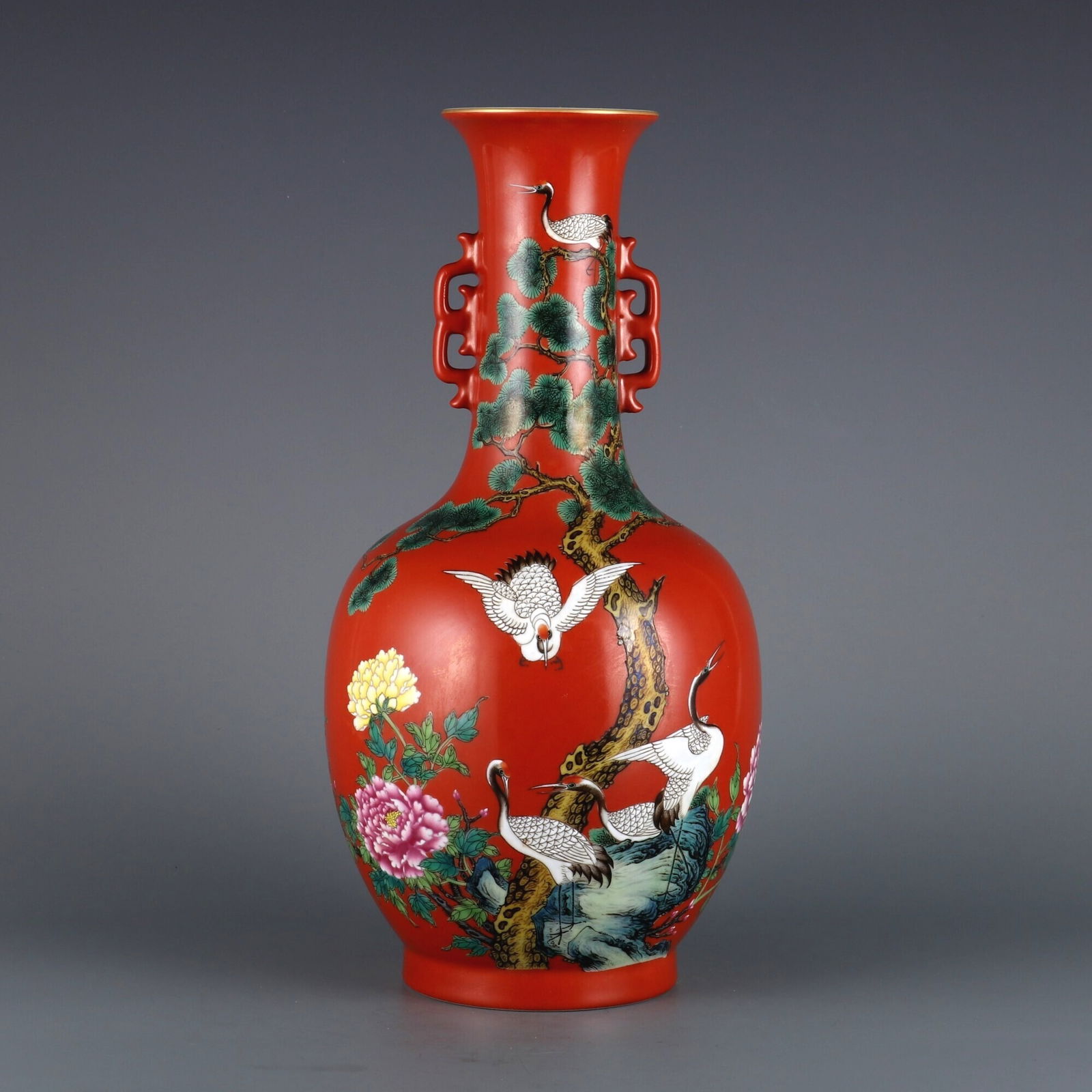An exquisite famille-rose pine and crane amphorae (1 of 9)