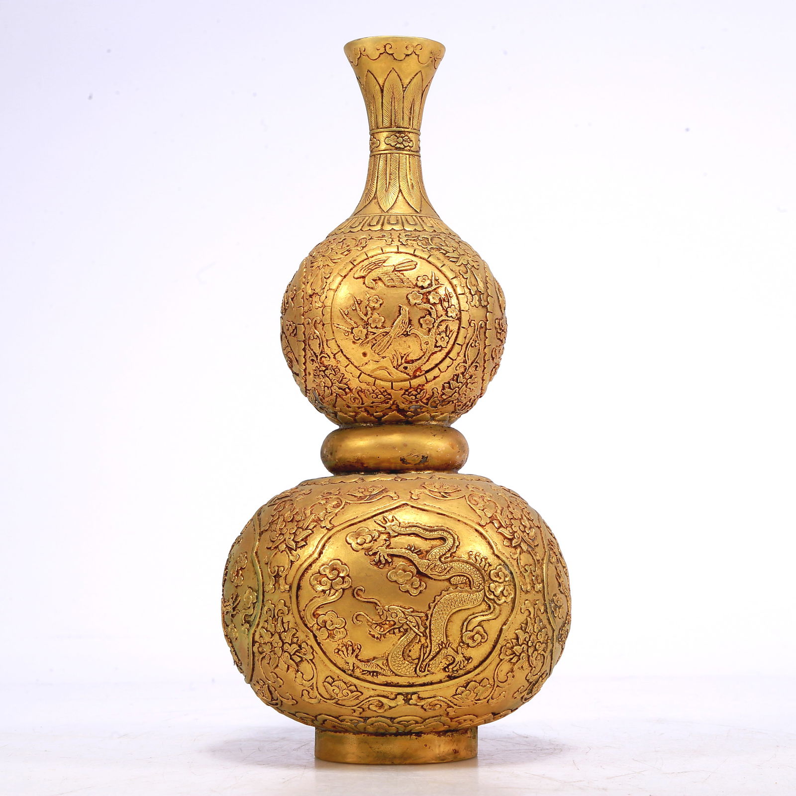 A Wonderful Gilt-Bronze 'Scrolling Lotus& Dragon' Gourd-Form Vase (1 of 8)