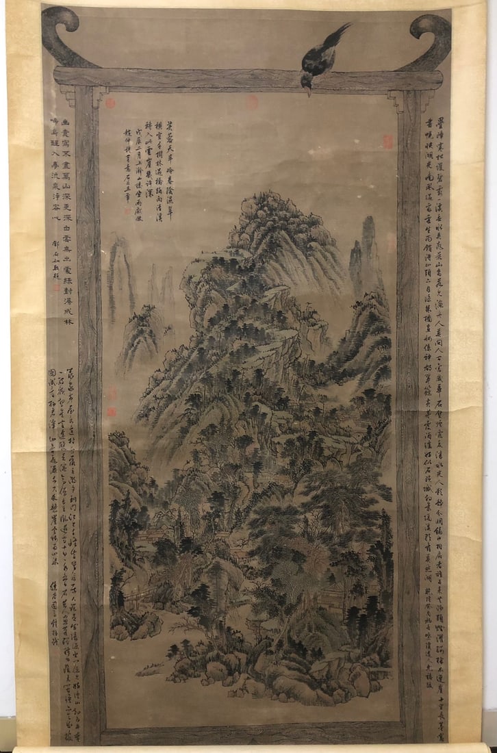 A Fabulous Chinese Ink Painting By Wang Hui: A Fabulous Chinese Ink Painting By Wang Hui: Landscape Ink and Color on Paper. Size(Without Frame):238cmx116cm. 王翚,山水图