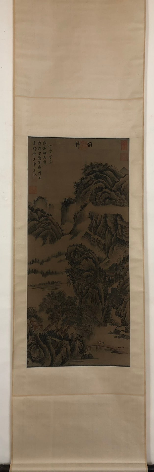 A Precious Chinese Ink Painting Hanging Scroll By Wang Hui: A Precious Chinese Ink Painting Hanging Scroll By Wang Hui: Landscape Ink and Color on Silk. Size(Without Frame):98cmx44cm.王翚,山水图