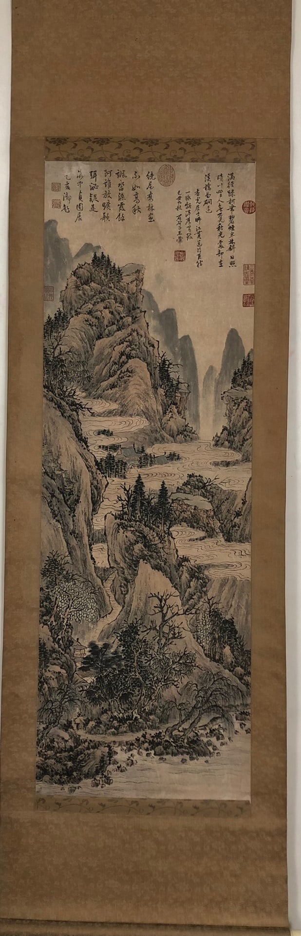 A Chinese Ink Painting Hanging Scroll By Wang Hui: A Chinese Ink Painting Hanging Scroll By Wang Hui: Landscape. Ink and Color on Paper. Size:121cm×40cm 王翚 山水图