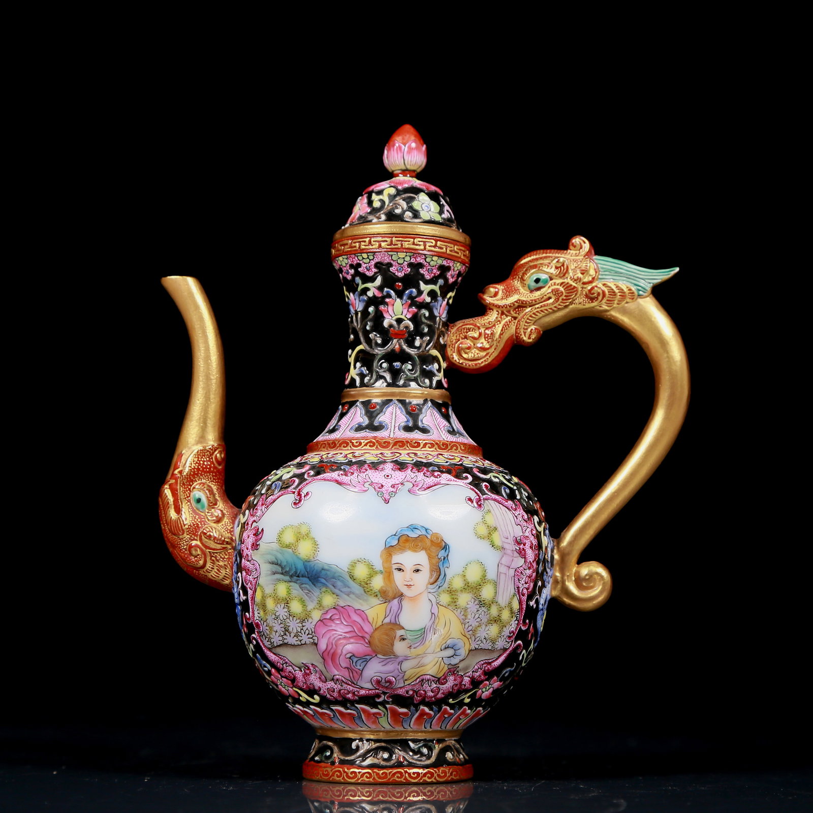 An Exquisite Enamel Figure Pattern Dragon Handle Ewer (1 of 8)