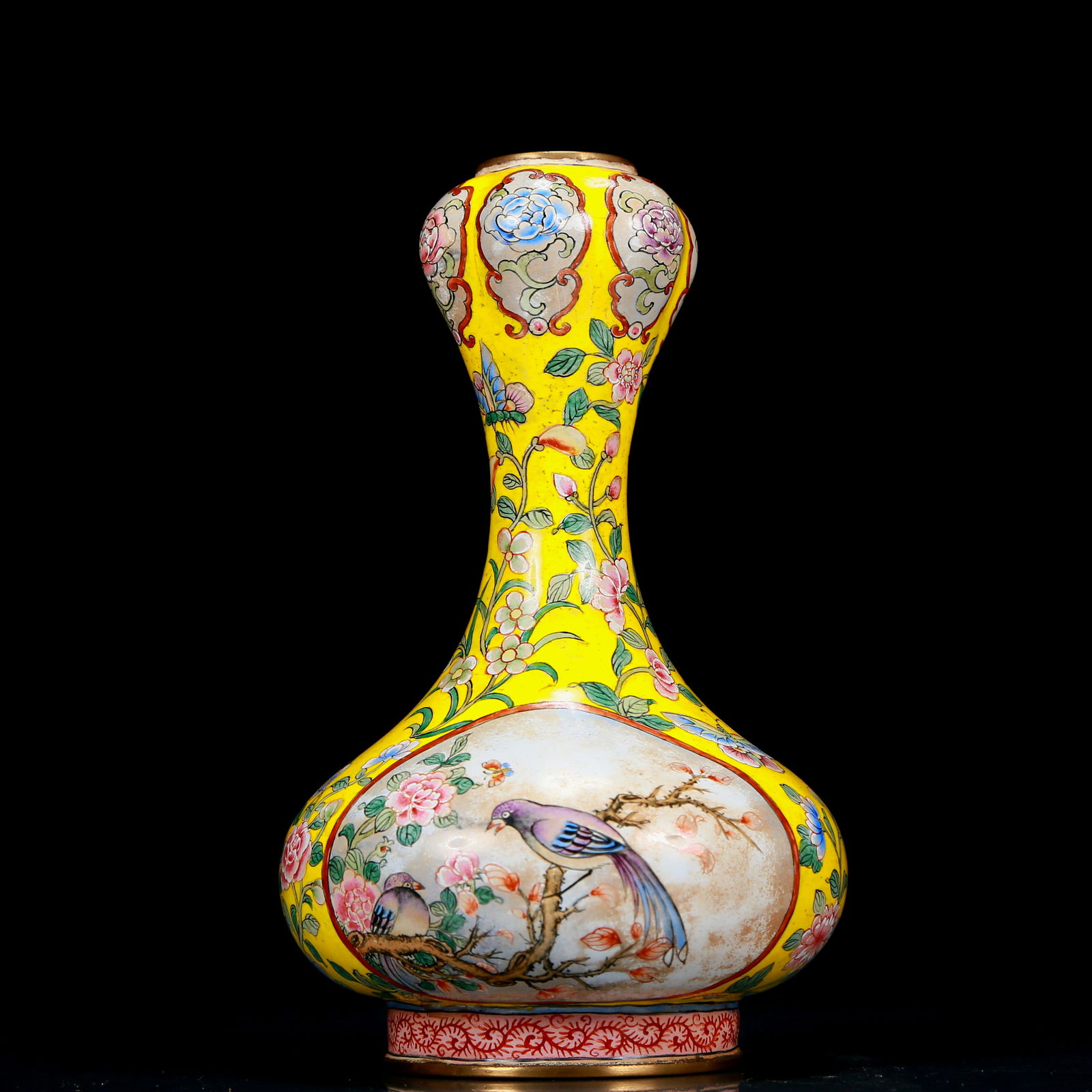 An Exquisite Bronze Overgild Painted Enamel Flower and Bird Pattern Vase (1 of 6)