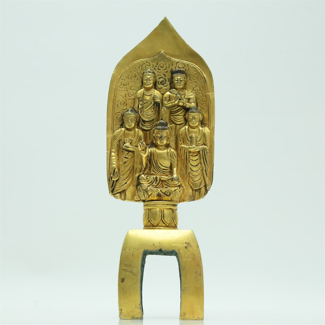 A Magnificent Gilt-Bronze Figure Of Tathagata: A Magnificent Gilt-Bronze Figure Of Tathagata. Seated, hair tied into a high chignon, body rendered clad in a long, flowing robe, the voluminous drapery elegantly cascading in folds, behind back a hol