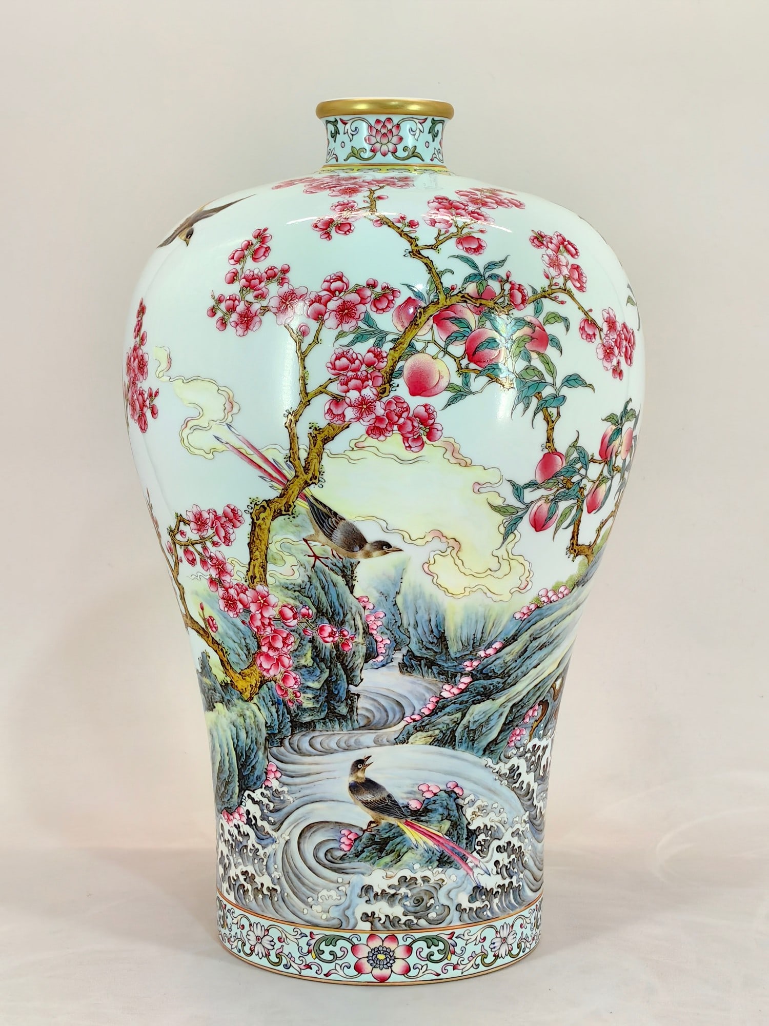 An Exquisite Enamel Flower and Bird Pattern Double-Ears Vase  (1 of 9)