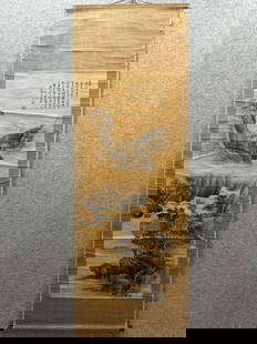 A Chinese Vertical Scroll Ink Painting of Landscape on Paper Shi xi : A Chinese Vertical Scroll Ink Painting of Landscape on Paper Shi xi without frame size:53cmx136cm石溪山水 纸本立轴