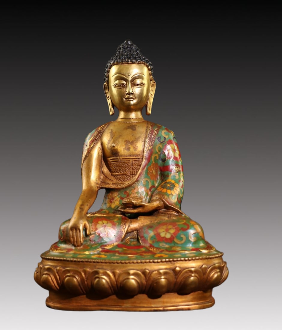 A Solemn Gilt Bronze Cloisonne Statue of Sakyamuni (1 of 9)