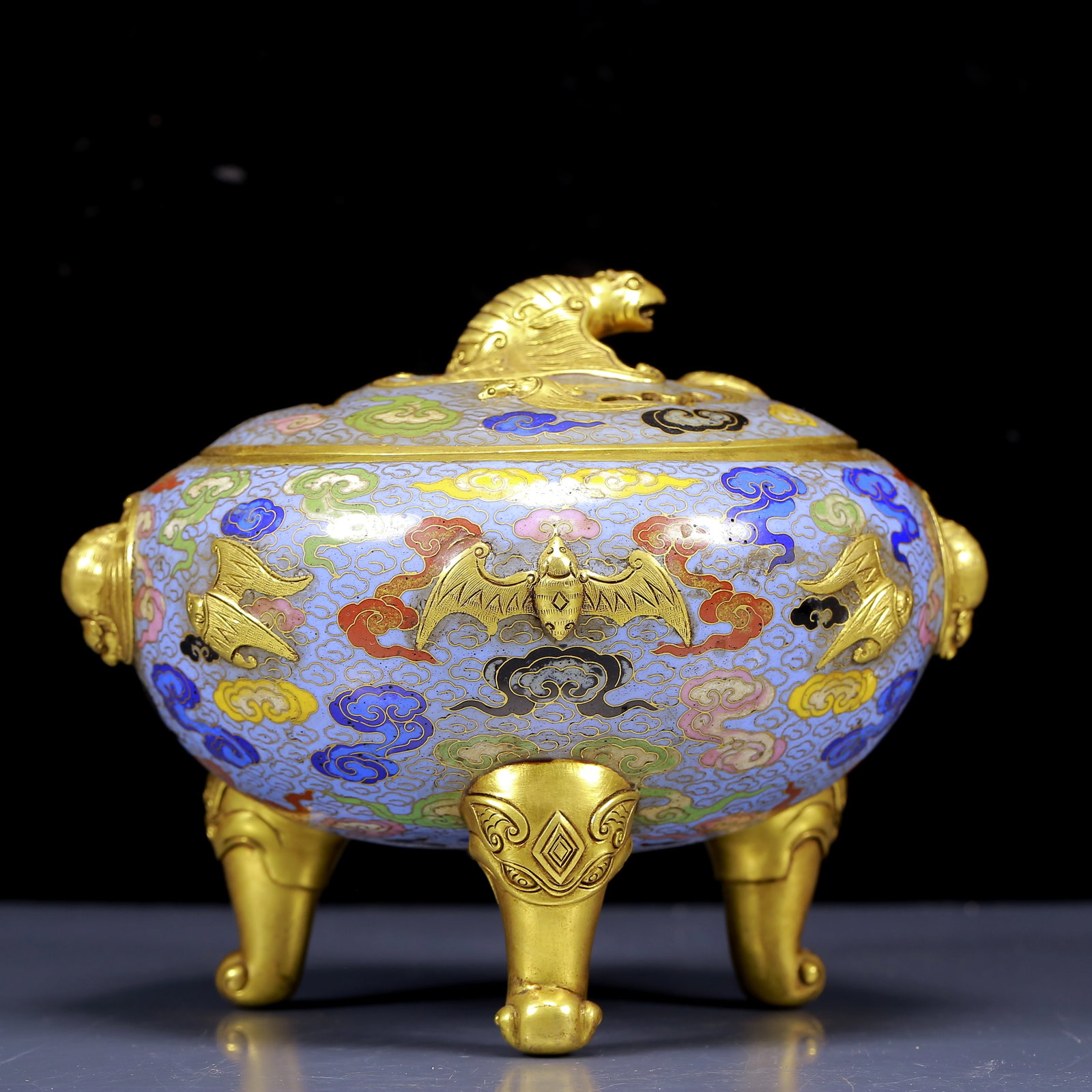An Exquisite Cloisonne Auspicious Cloud and Bats Pattern Tripod Censer (1 of 8)