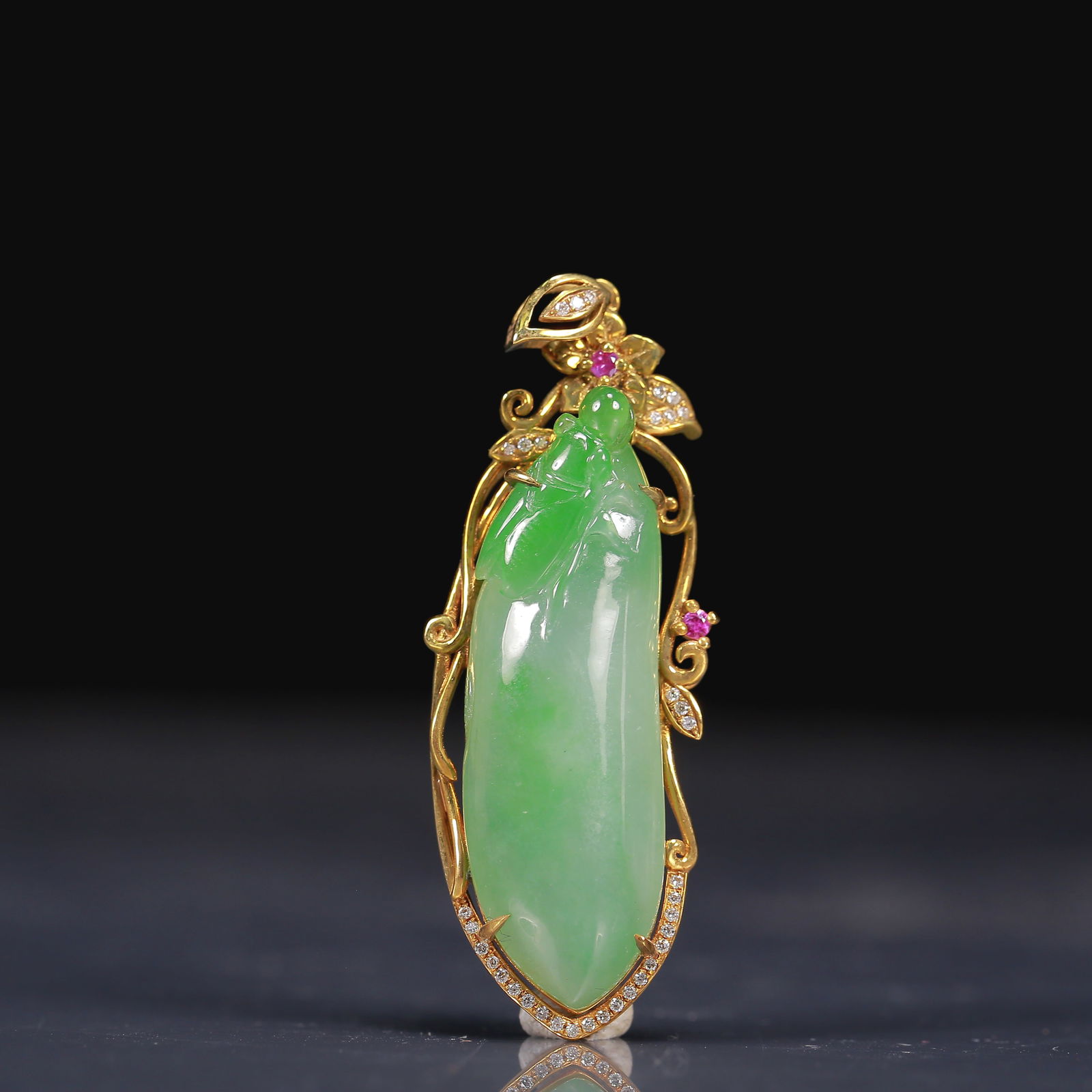 18K Gold Natural Jadeite Fruit Pendant, with Natural Diamond (1 of 4)