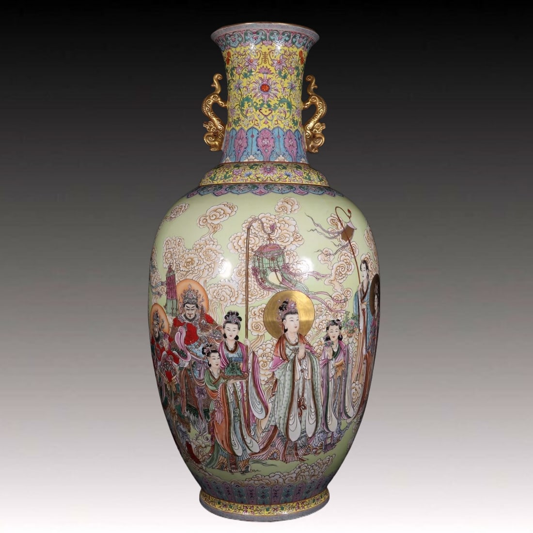 A Huge Famille-Rose Painted Gold Character and Story Pattern Double-Ears Vase (1 of 17)
