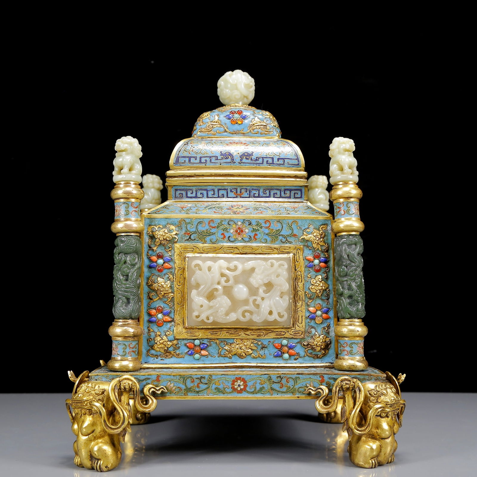 A Rare Cloisonne Inlaid White Jade Eight Treasures and Dragon Pattern Censer (1 of 12)