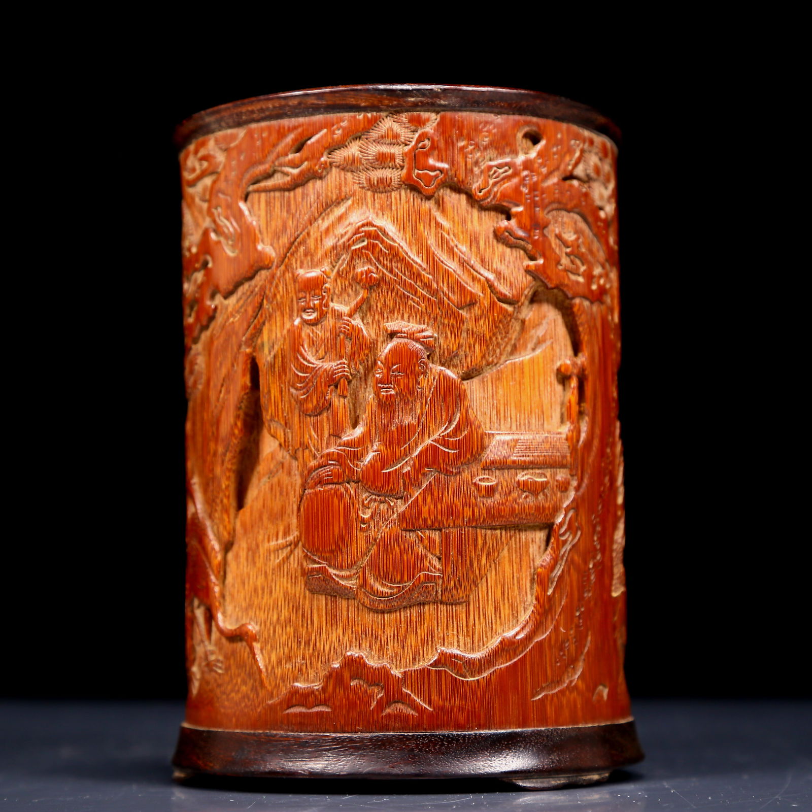 An Exquisite Bamboo Character And Story Pattern Brush Pot Auction