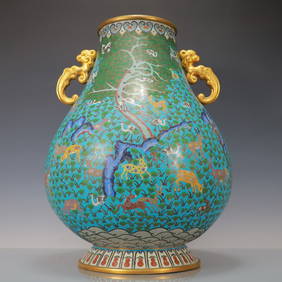 A Huge Cloisonne Pine and Deer Pattern Double-Ears Vase (1 of 10)