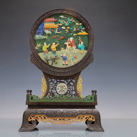 A Exquisite Zitanwood Inlaid Gems Character and Story Pattern Ornament (1 of 14)
