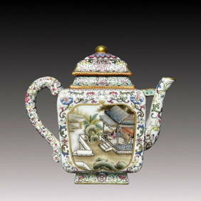 An Exquisite Famille-Rose Landscape and Figure Pattern Ewer,with poem (1 of 9)