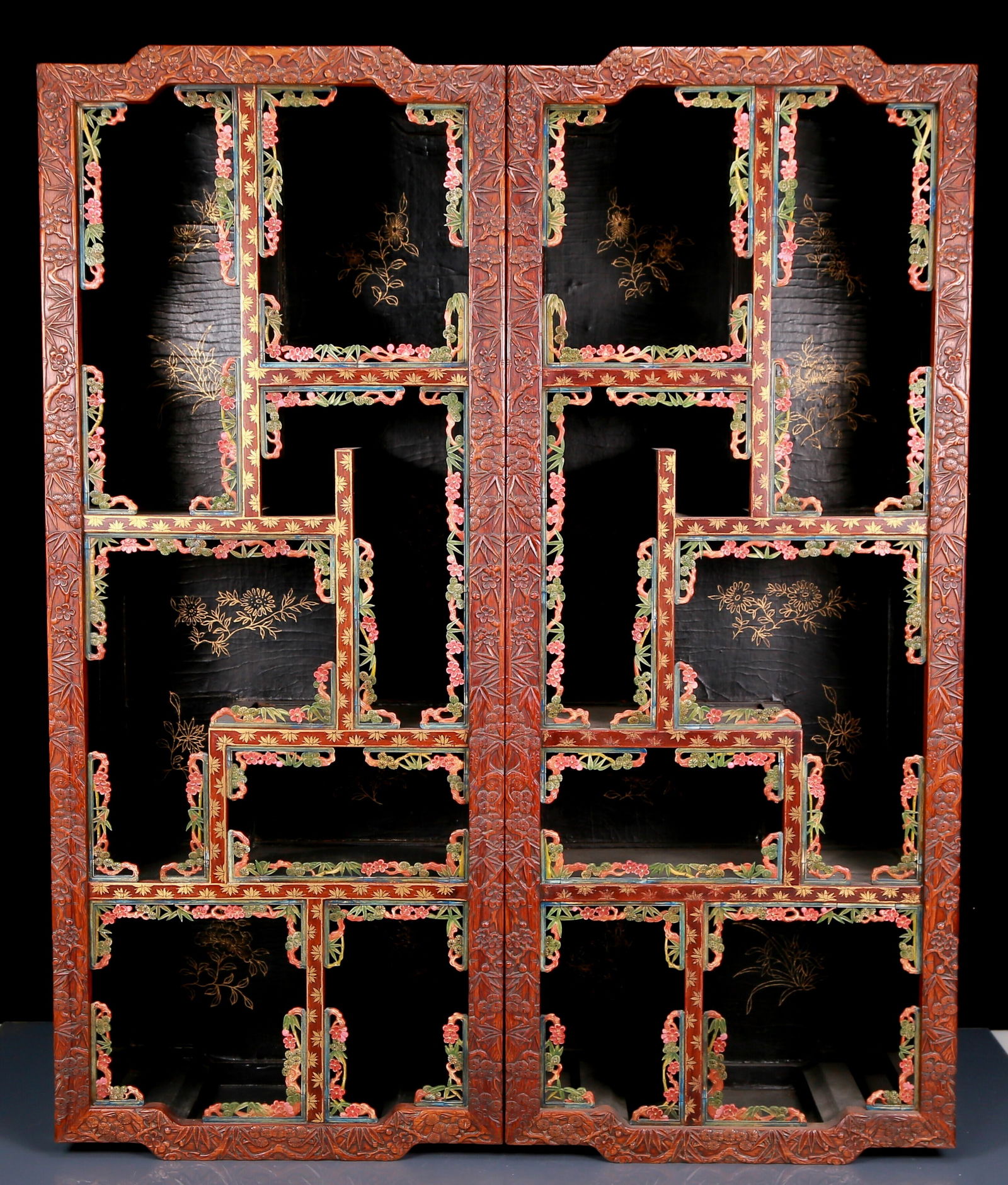 A Pair of Huge Huanghuali Wood Inlaid Gems Eight Treasures Pattern Hanging Cabinets (1 of 15)