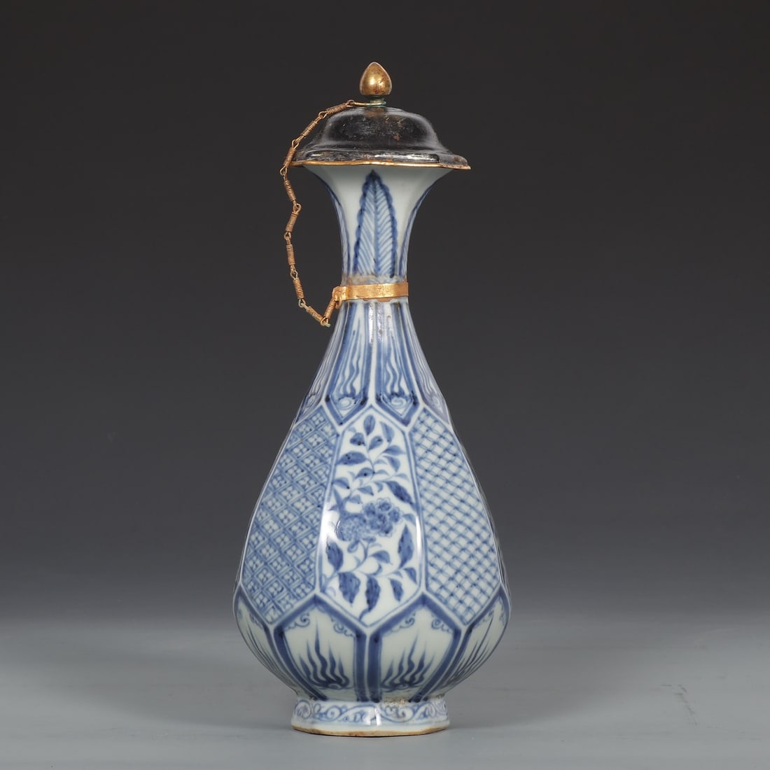 A Rare Blue and White Flower Pattern Silver-Cover Vase (1 of 9)