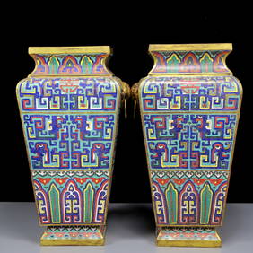 A Pair of Huge Cloisonne Dragon Pattern Double-Ears Vases (1 of 17)