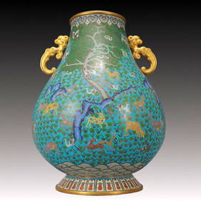 A Huge Cloisonne Pine and Deer Pattern Double-Ears Vase (1 of 10)