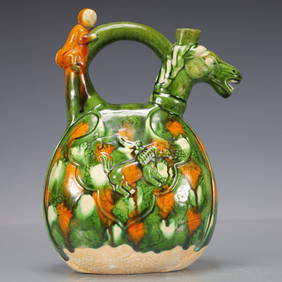 A Exquisite Trio-colored glazed pottery of the Tang Dynasty Horse-Form Ewer (1 of 11)