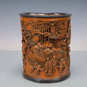 A Exquisite Boxwood Character and Story Pattern Brush Pot (1 of 10)