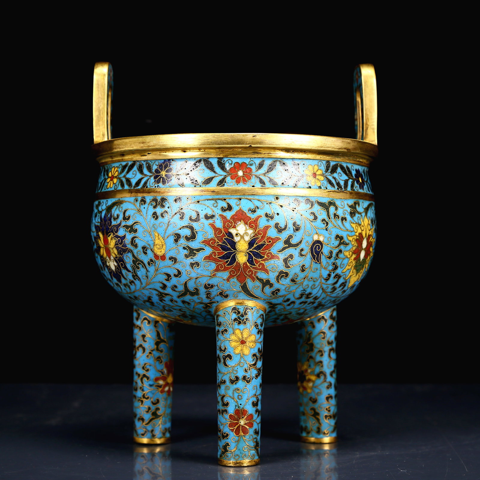 An Exquisite Cloisonne Lotus Pattern Tripod Double-Ears Censer (1 of 9)