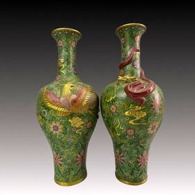 A Pair of Huge Cloisonne Dragon and Phoenix Pattern Vases (1 of 6)